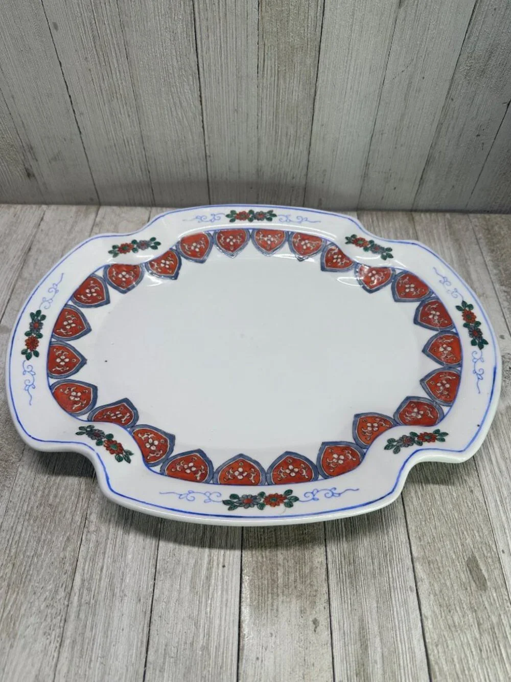 Vtg Red Stamp Chinese Heavy Porcelain Stunning Platter Tray 13